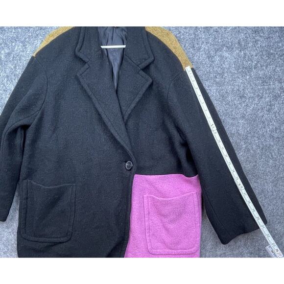 Peter Som Coat Womens 6 Black Pink Brown Colorblock Wool Rent The Runway - Picture 2 of 8